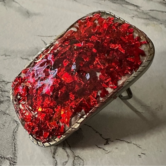 RUBYRUDI Up Cycled Red Glitter Western cowgirl Belt Buckle Repurposed OOAK 1973 main image 5